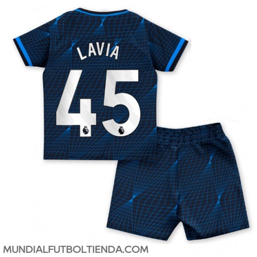 Camiseta Chelsea Romeo Lavia #45 Segunda Equipación Replica 2023-24 para niños mangas cortas (+ Pantalones cortos)